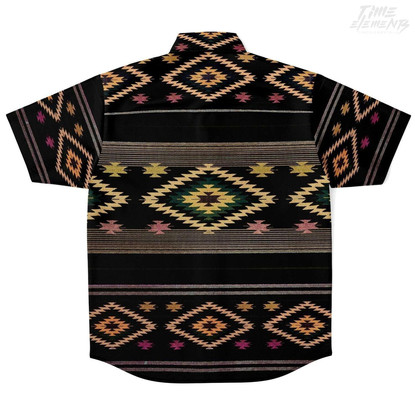 Native American Short Sleeves Shirt with Black Gold Shamanic Tribal Pattern