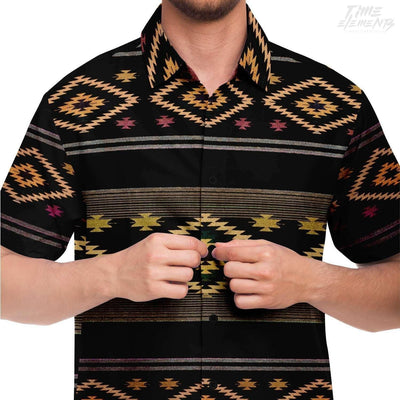 Native American Short Sleeves Shirt with Black Gold Shamanic Tribal Pattern