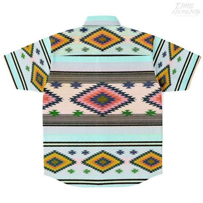 Native American Short Sleeves Shirt with Pale Mint Shamanic Tribal Pattern