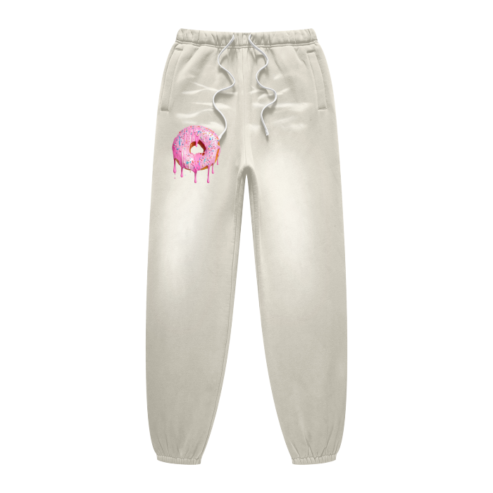 (Pink Donut with Dripping Glaze | Oversized Dyed Fleece Joggers