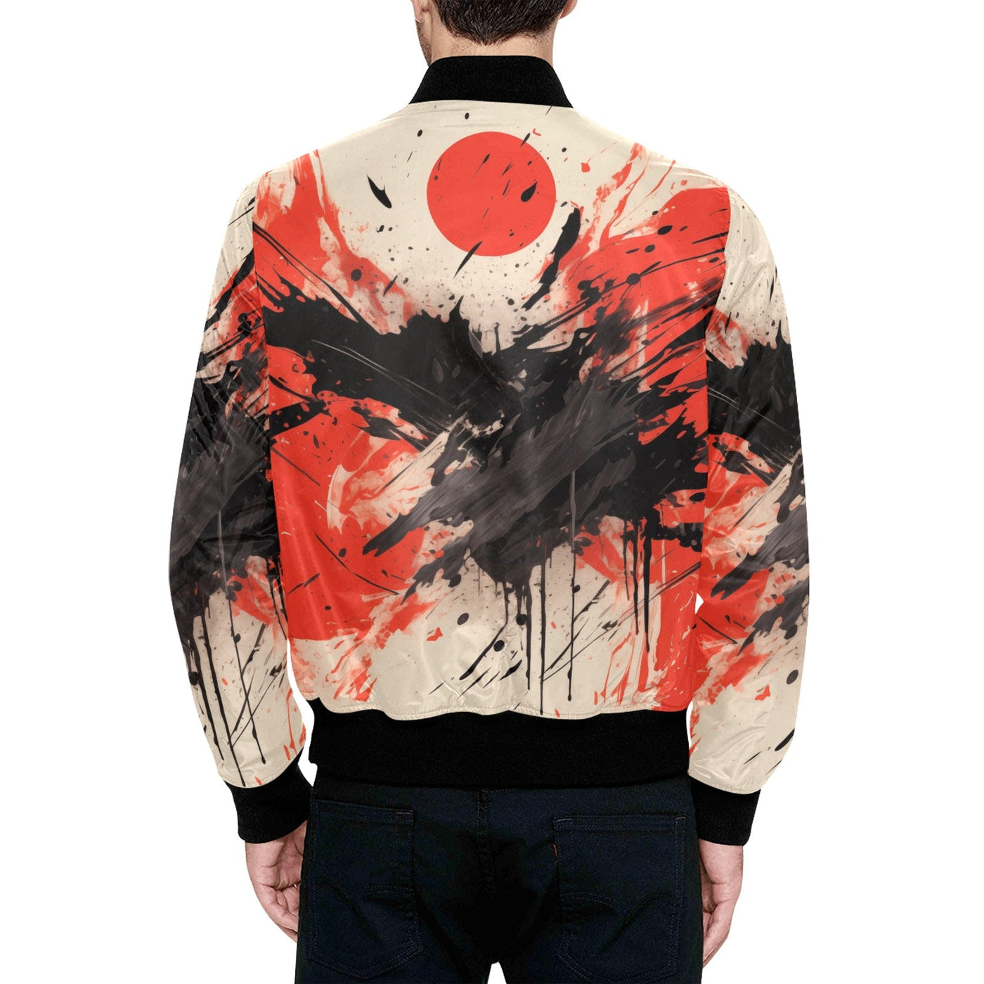 Radiant Sunrise: Japanese Abstract Design quilted Bomber Jacket