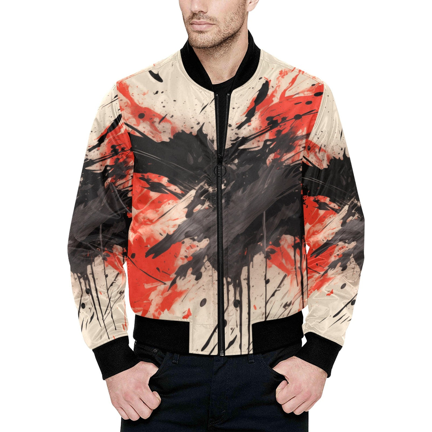 Radiant Sunrise: Japanese Abstract Design quilted Bomber Jacket