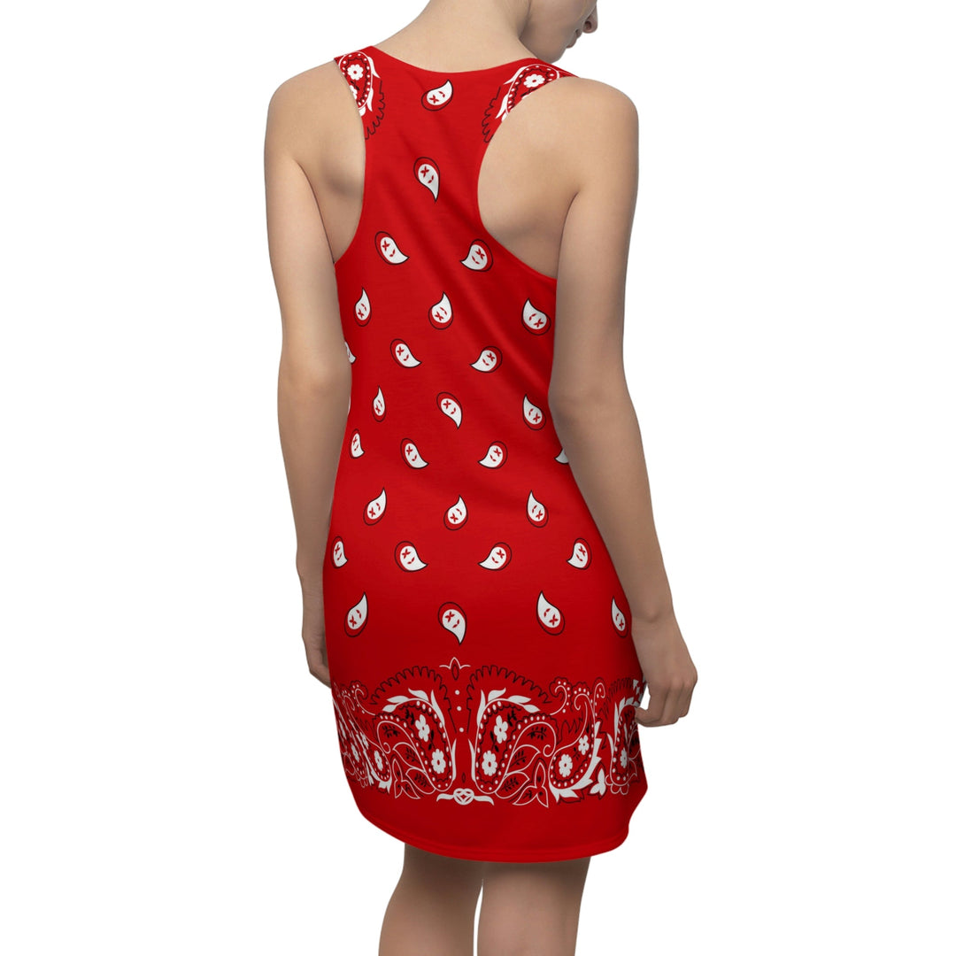 Red Bandana Pattern Women's Racerback Dress, M