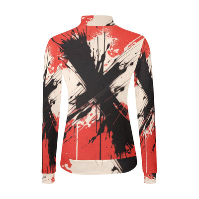 Red & Black Abstract Paint Splashes Mock Neck Sweater