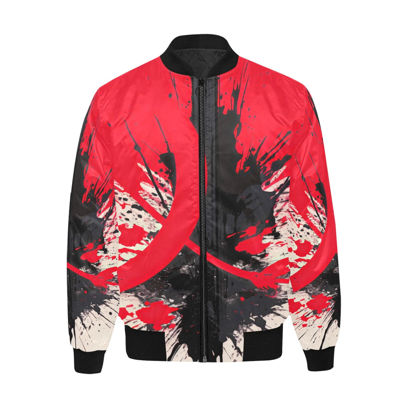 Red & Black Abstract Paint Splashes Quilted Bomber Jacket