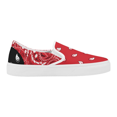 Red & Black Bandana Pattern Slip On Sneakers