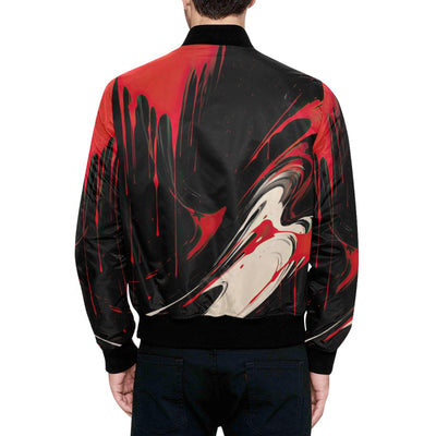 Red & White Abstract Quilted Bomber Jacket