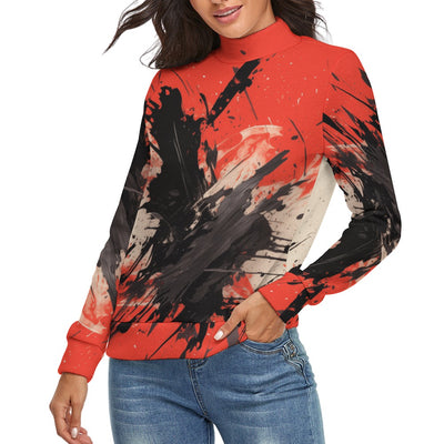 Red & Black Abstract Paint Trail Turtleneck Sweater 2