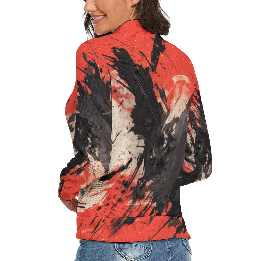 Red & Black Abstract Paint Trail Turtleneck Sweater back