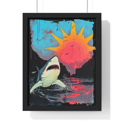 Shark on Sunrise Shore Art Print