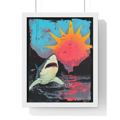 Shark on Sunrise Shore Art Print