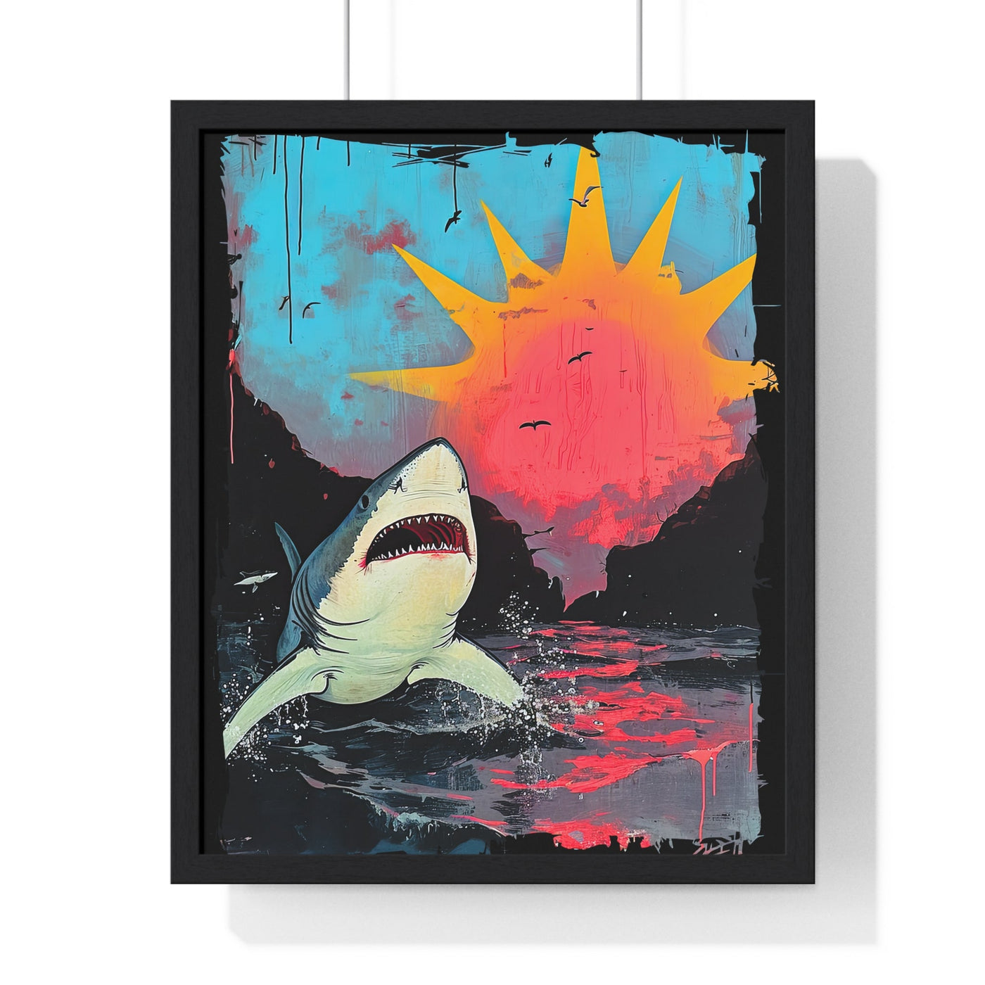 Shark on Sunrise Shore Art Print