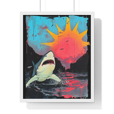 Shark on Sunrise Shore Art Print