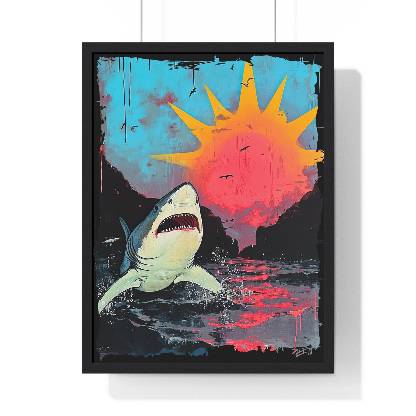 Shark on Sunrise Shore Art Print