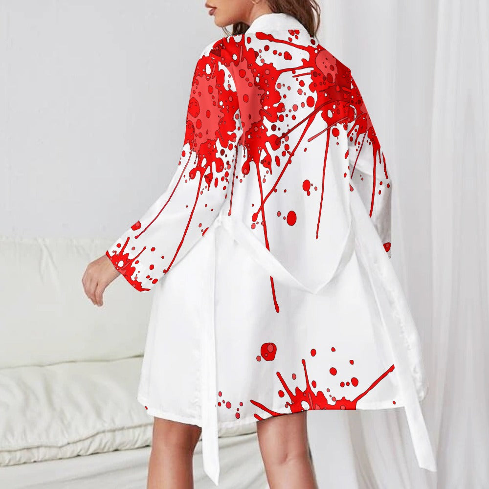 Sickstem, Red Ink Splatter Splash Women's Long Sleeve Robe