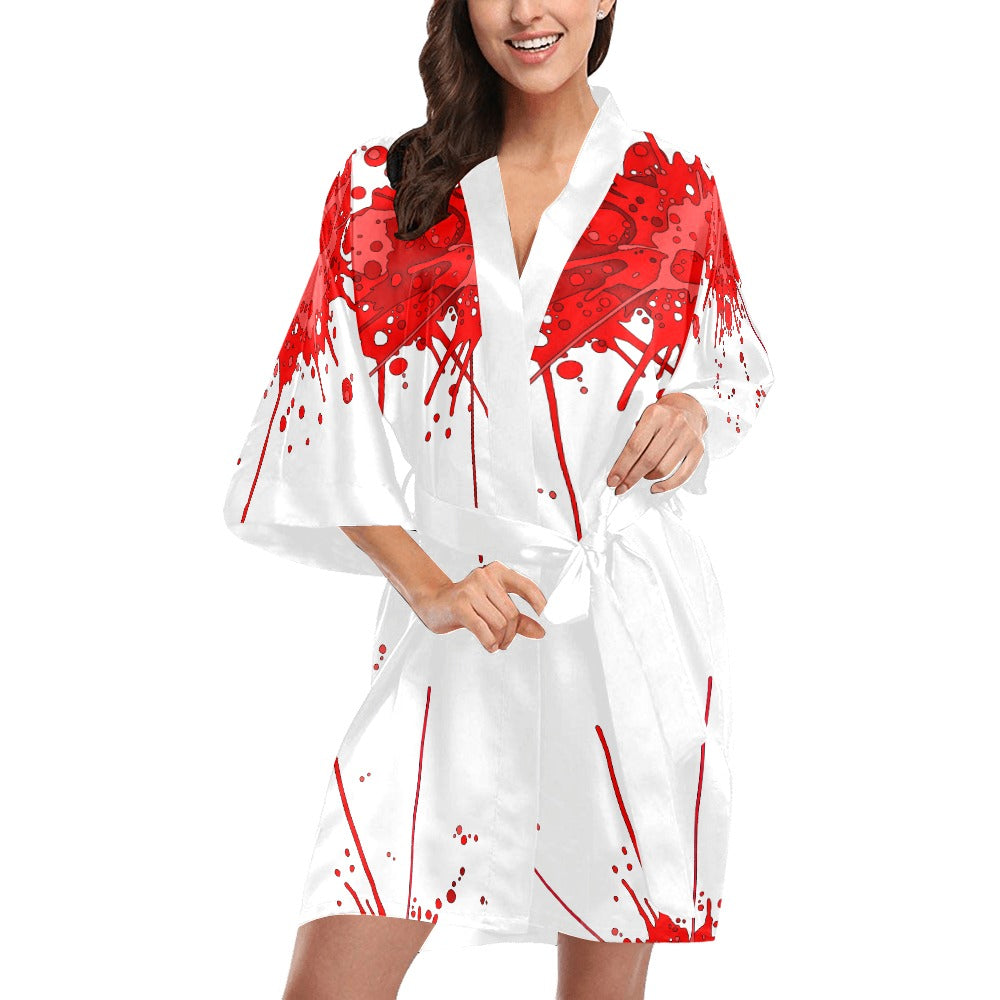 Sickstem, Red Ink Splatter Splash Women's Short Kimono Robe