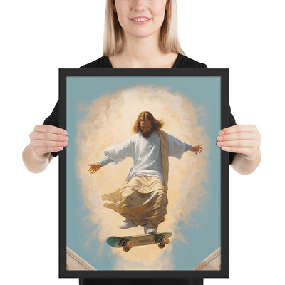 Skateboarding Jesus Framed poster | TimeElements.shop