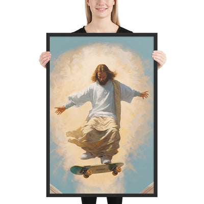Skateboarding Jesus Framed poster | TimeElements.shop