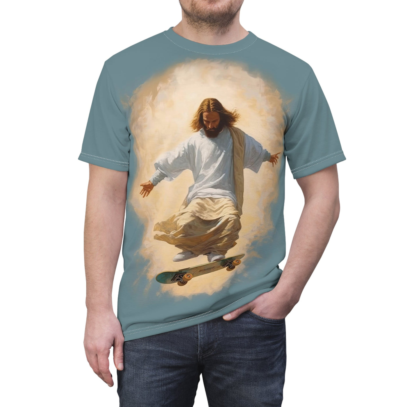 Skateboarding Jesus T-shirt | TimeElements.shop