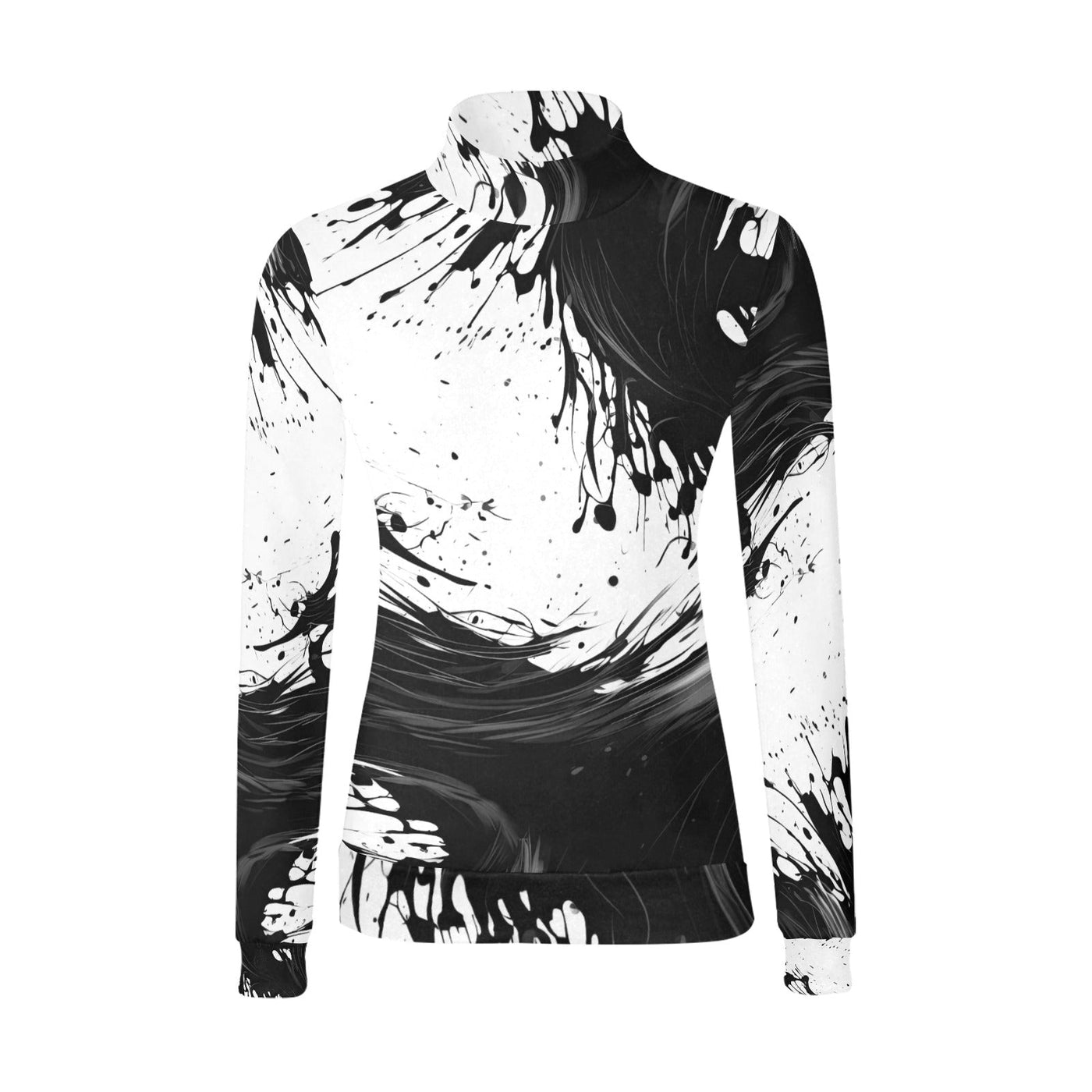 Splashy Black & White ink Mock Neck Sweater