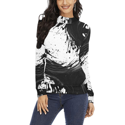 Splashy Black & White ink Mock Neck Sweater