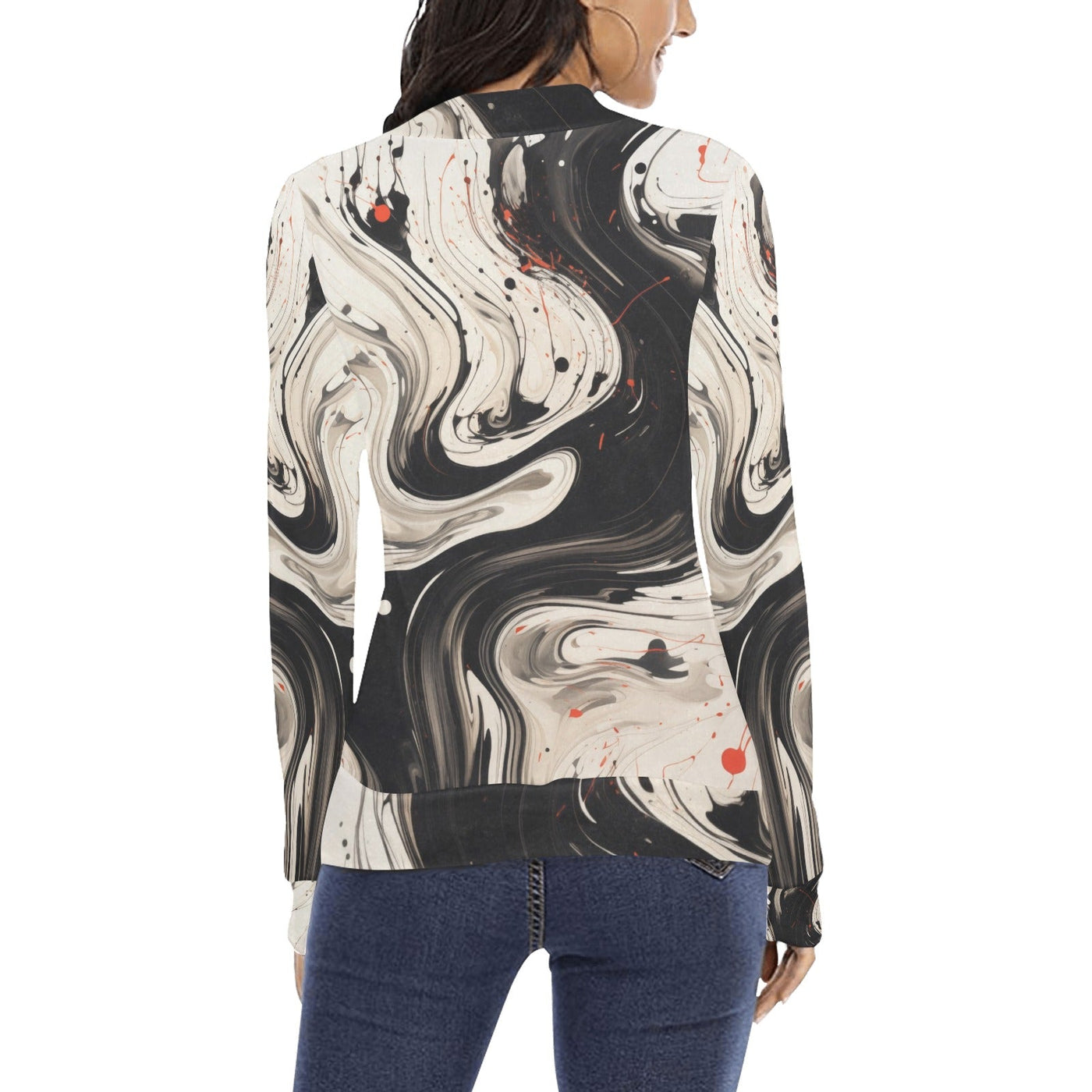 Splashy Wavy Ink Mock Neck Sweater