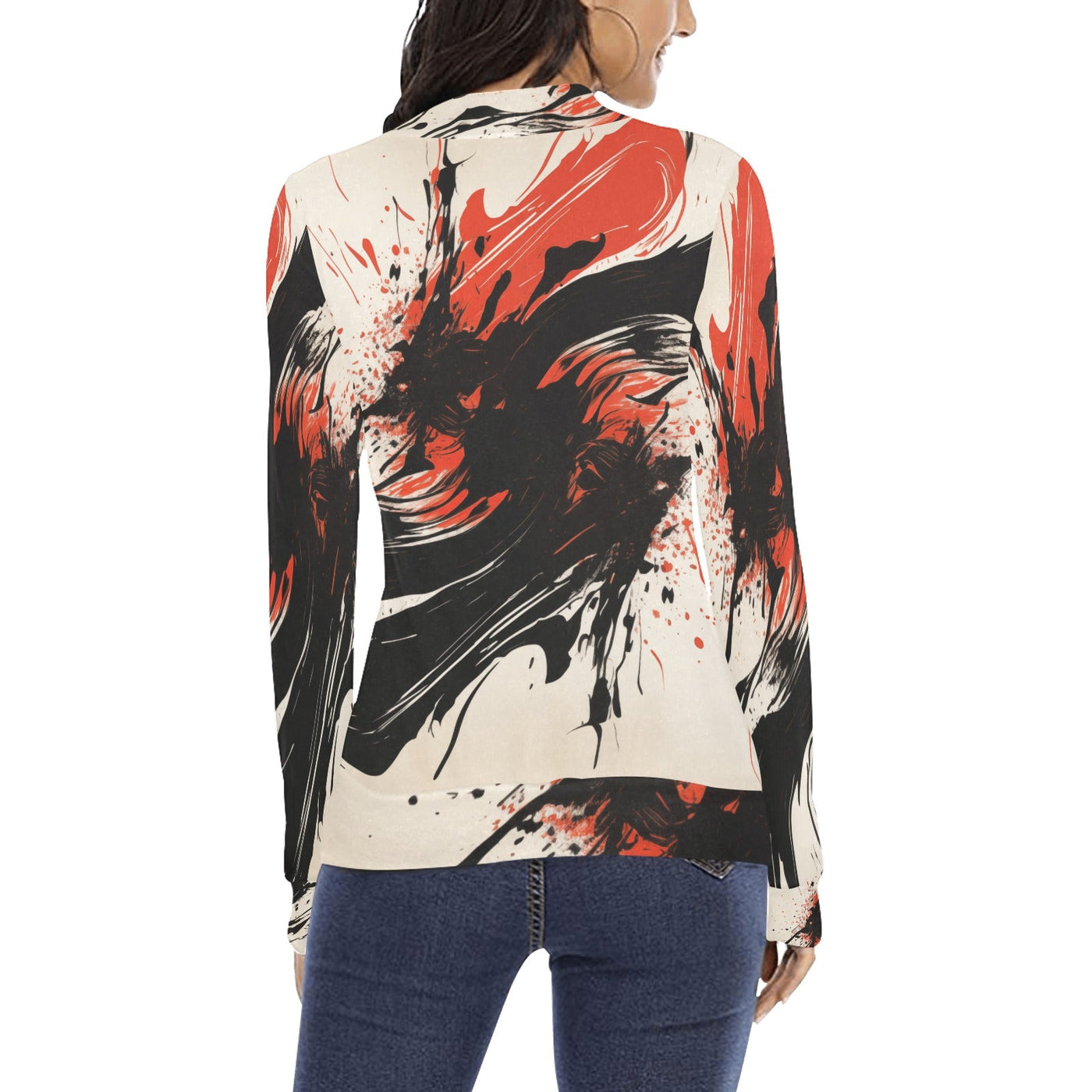 Splashy Wavy Ink Mock Neck Sweater