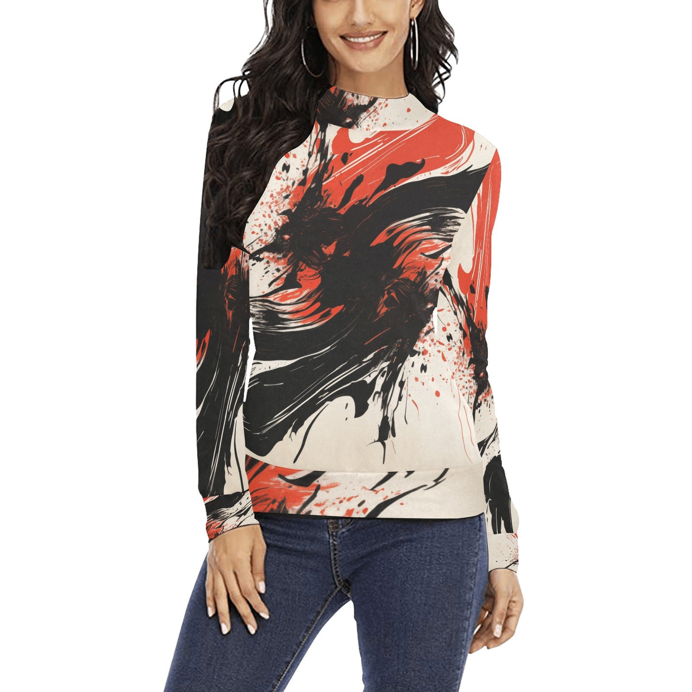 Splashy Wavy Ink Mock Neck Sweater