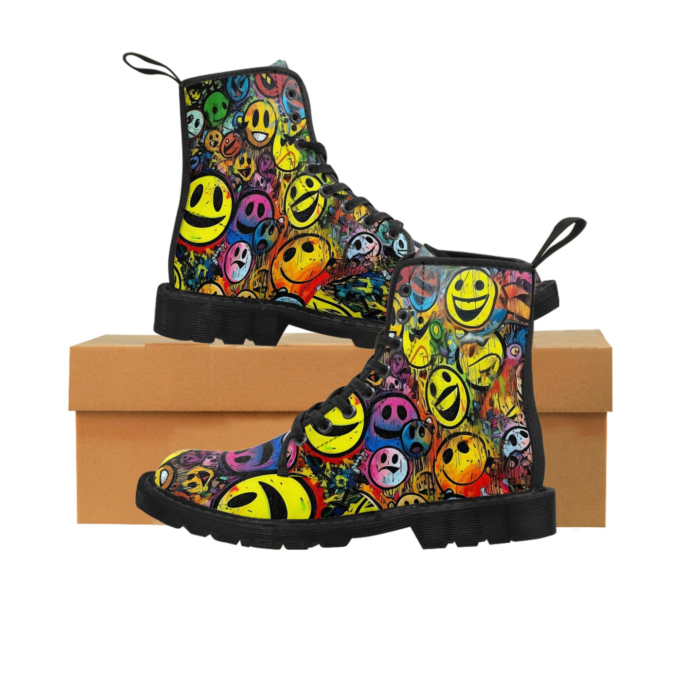 Street Art Smiley Canvas Boots (Women's sizes)