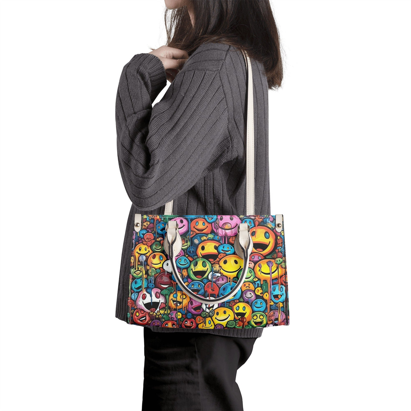 Street Art Smileys Acid House Pattern Luxury Women Tote Handbag