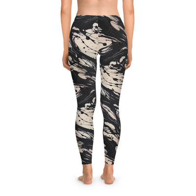 Suminagashi Art Style Black Floating Ink Strechy Leggings