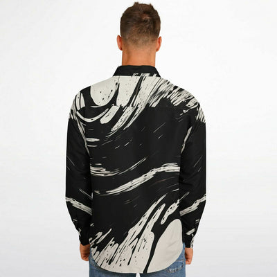 Suminagashi Art Style Floating Oily Ink Long Sleeve Button Down Shirt