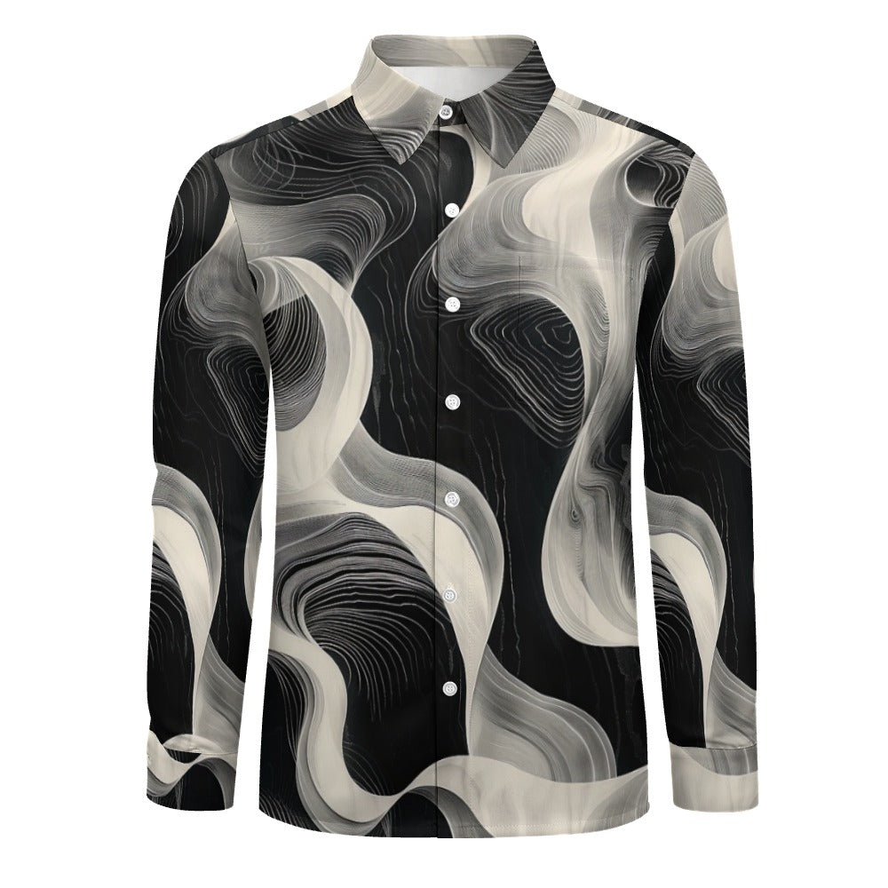 Suminagashi Black ink Wavy Pattern Long Sleeve Shirt