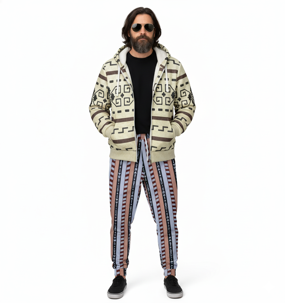 The Dude's Joggers with Iconic Lebowski Pajamas Pattern