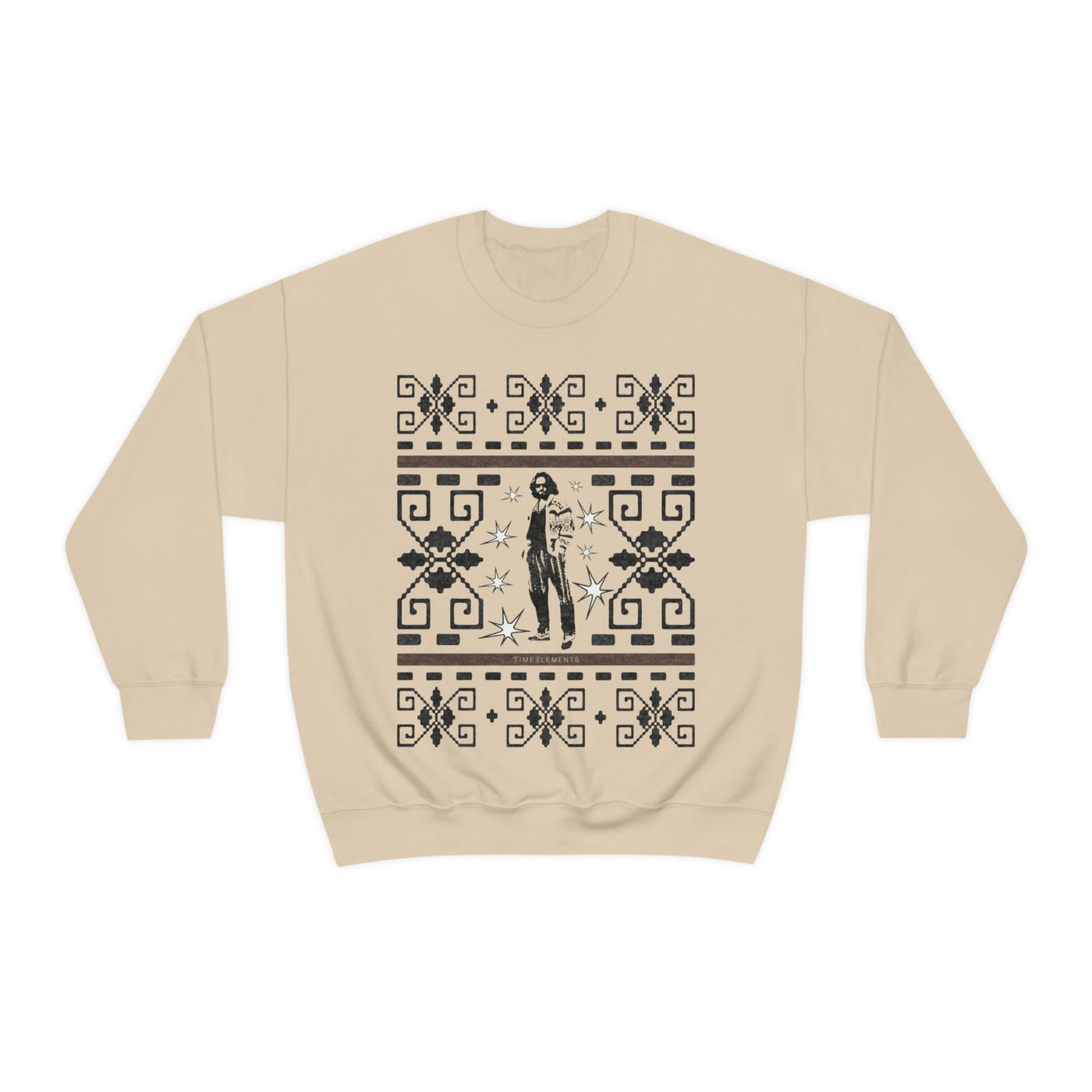 The Dude's Sweatshirt with The Iconic Lebowski Sweater Pattern and The Dude's Silhouette