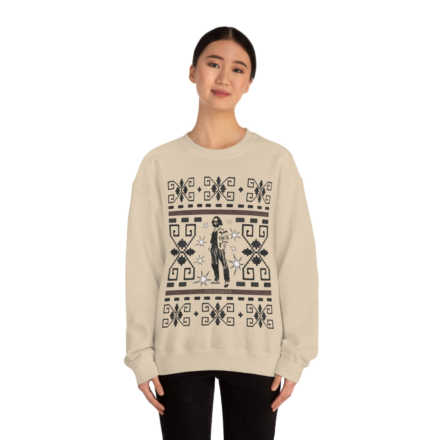 The Dude's Sweatshirt with The Iconic Lebowski Sweater Pattern and The Dude's Silhouette
