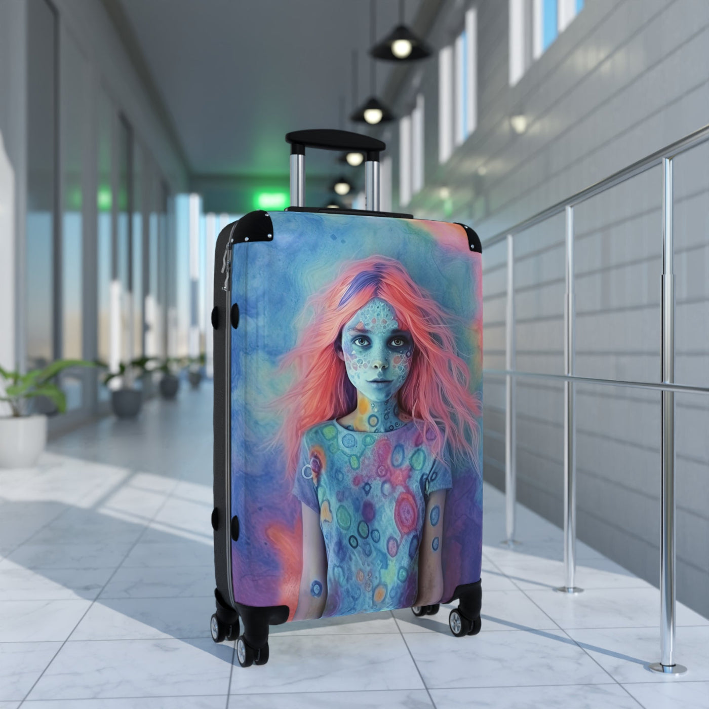 Tie-Dye Dreams Travel Suitcase (3 Sizes) - Ethereal Dreamy Girl in Watery Tie-Dye