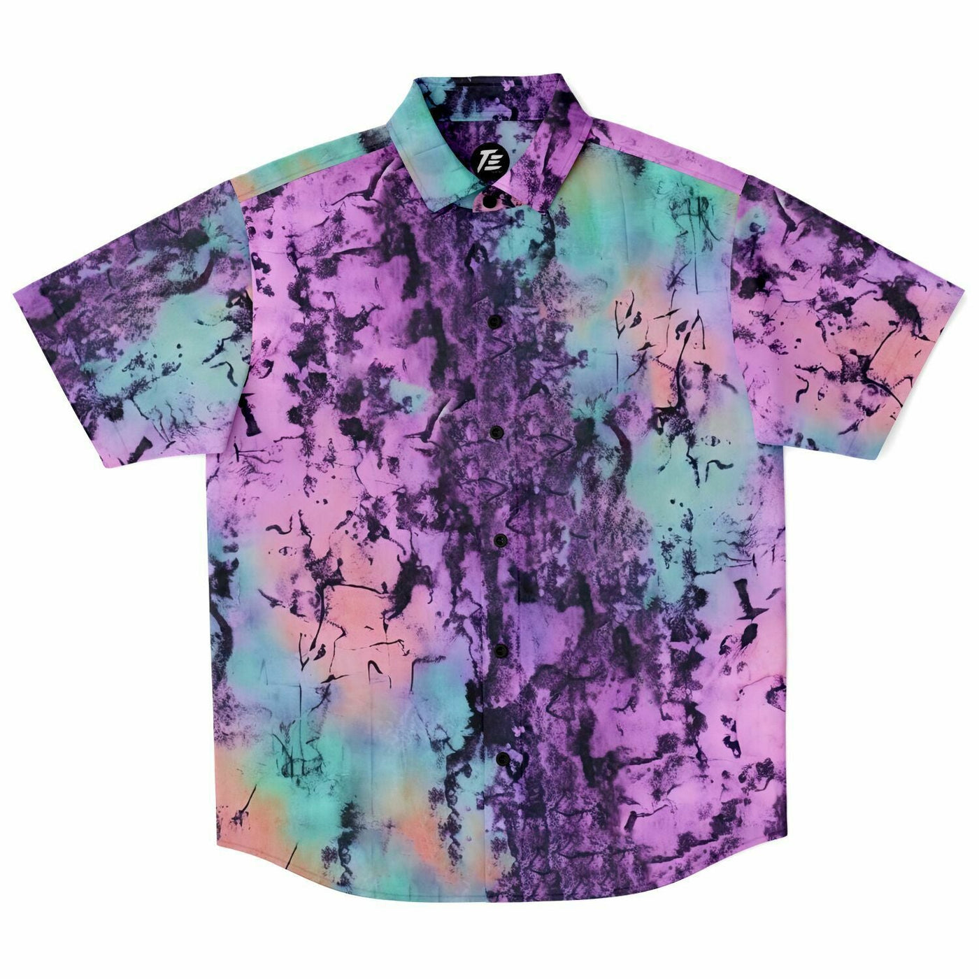 Tie-Dye Effect Short Sleeves Shirt Rainbow Purple