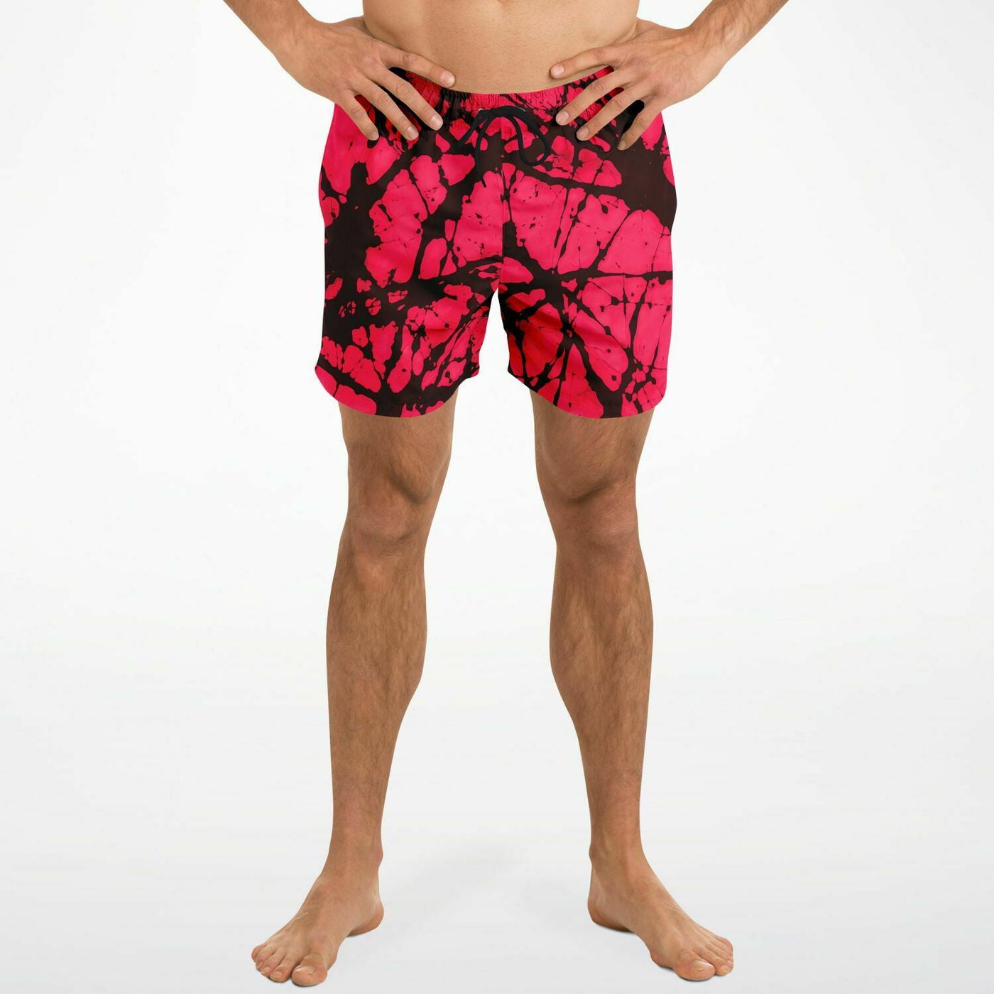 Tie-Dye Effect Swim Trunks Ruby Red & Back