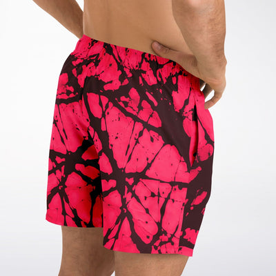 Tie-Dye Effect Swim Trunks Ruby Red & Back