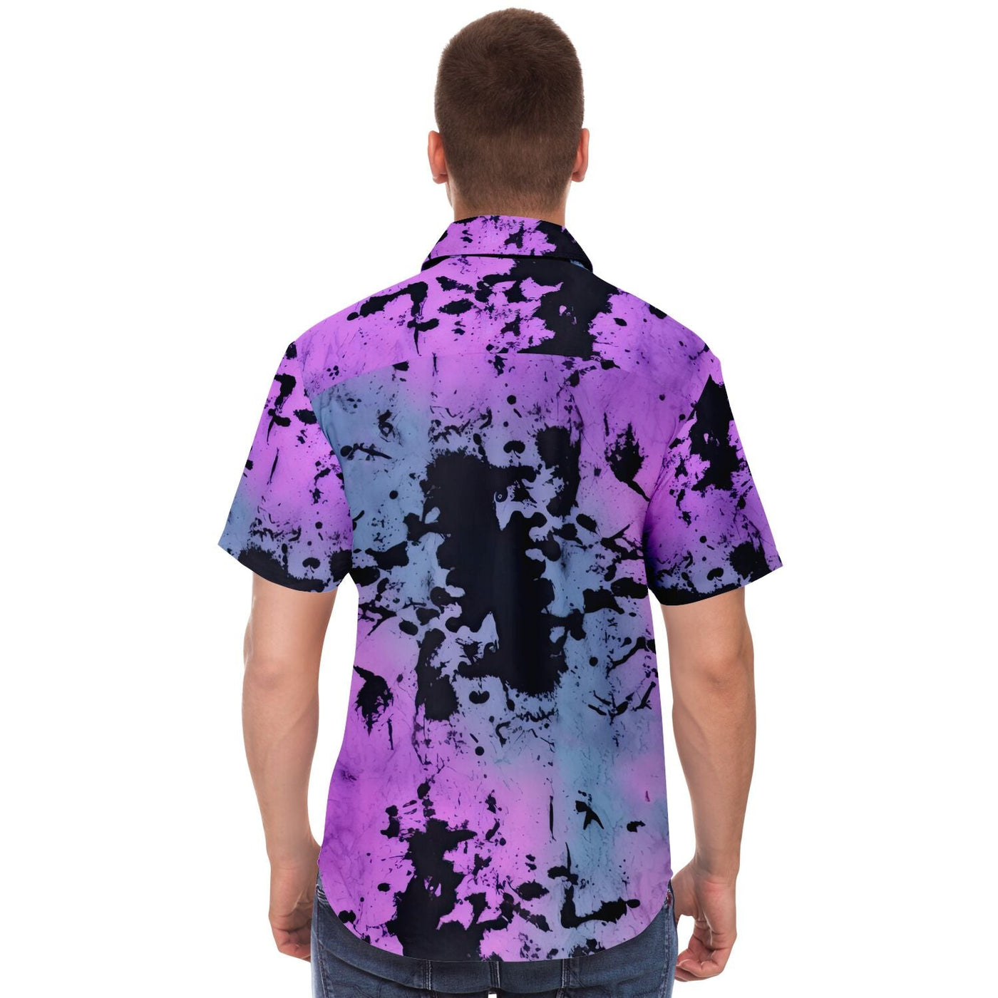 Tie-Dye ink Effect Black Pink and Blue Short Sleeves Shirt