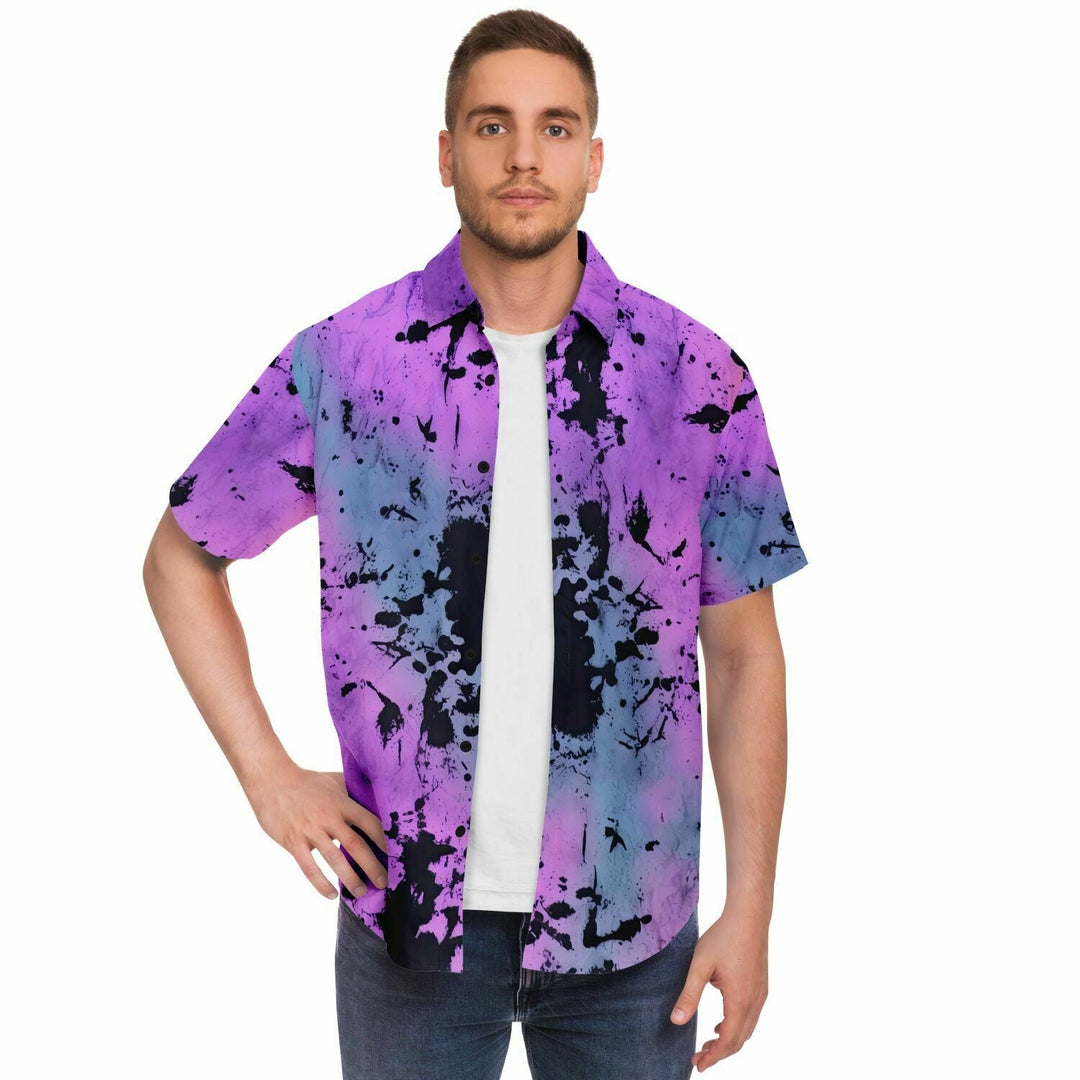 Tie-Dye Ink Effect Black Pink and Blue Short Sleeves Shirt, 4XL Tie-Dye Ink Effect Black Pink and Blue Short Sleeves Shirt, 4XL