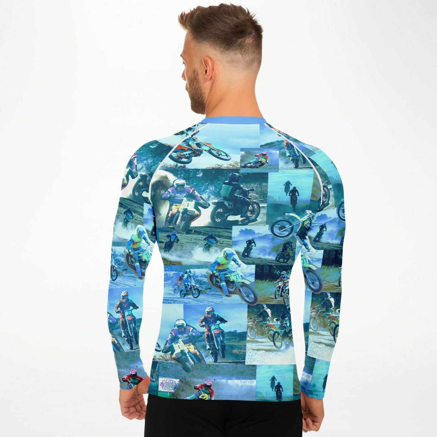 Tyler Durden Rashguard Surf Shirt with Retro Dirt Bikes Collage - Fight Club Fashion