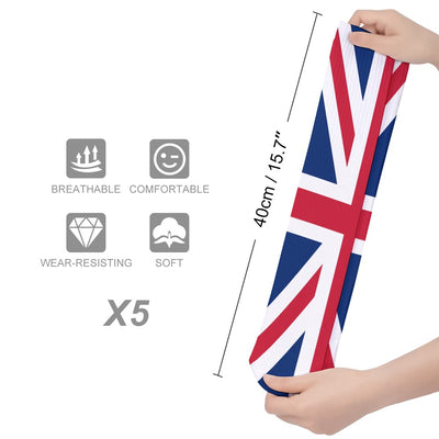 🇬🇧 Union Jack British Flag Crew Socks – 5 Pairs (One Size)