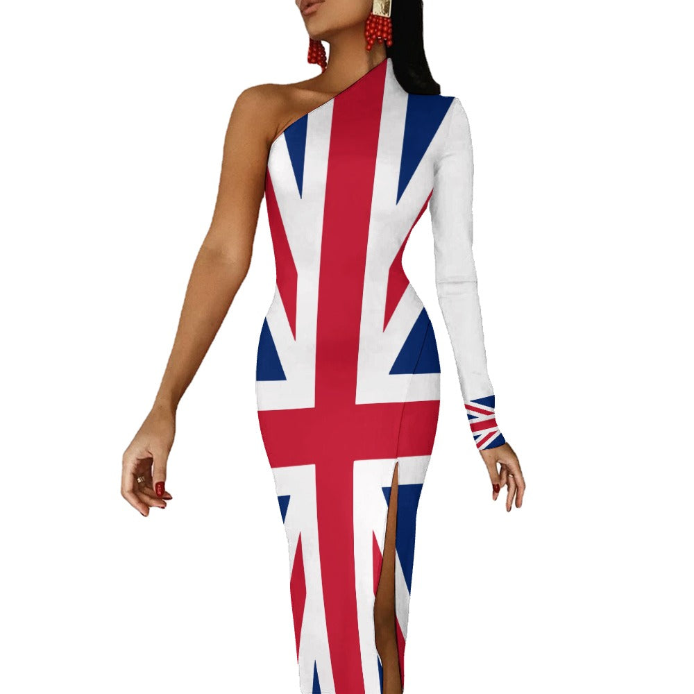 Union Jack One-Shoulder Maxi Dress – UK Flag Party Gown