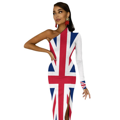 Union Jack One-Shoulder Maxi Dress – UK Flag Party Gown