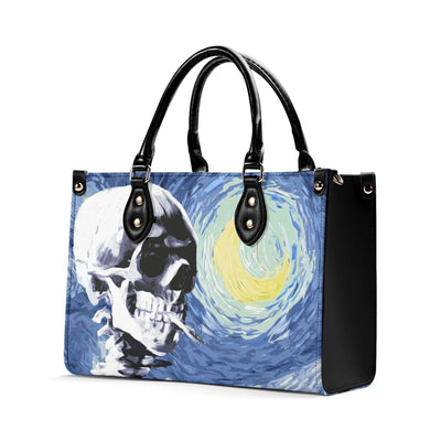 Van Gogh Luxury Handbag - Skull With Burning Cigarette on Starry Night