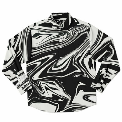 Wavy Black & White Abstract Psychedelic Pattern Long Sleeve Button Down Shirt 2