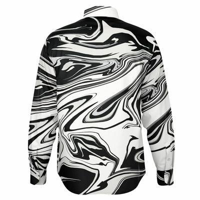 Wavy Black & White Abstract Psychedelic Pattern Long Sleeve Button Down Shirt