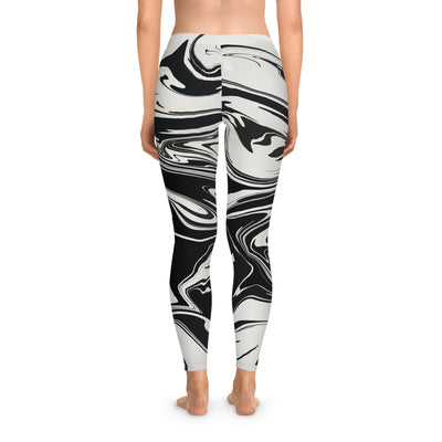 Wavy Black & White Abstract Psychedelic Pattern Stretchy Leggings